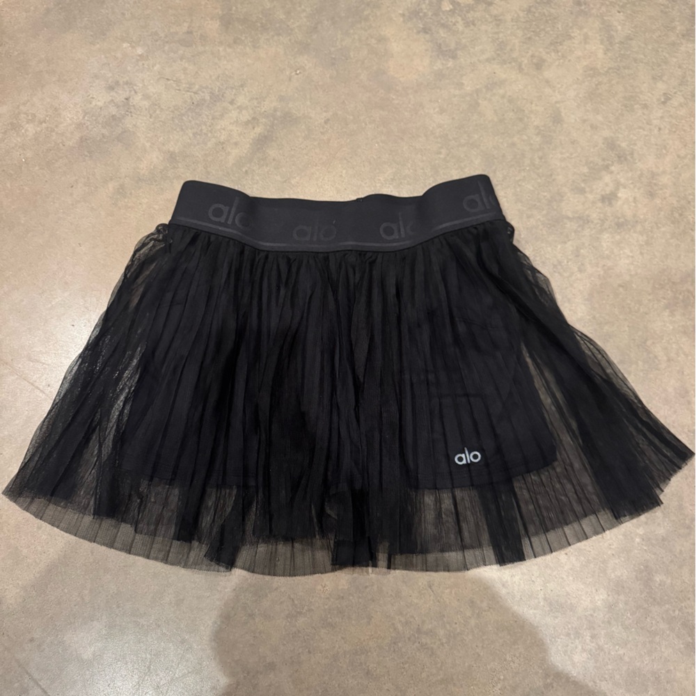 Alo Womens Black Mesh Lined Sheer Pull On Flirty Mini Tennis Skirt Sz S